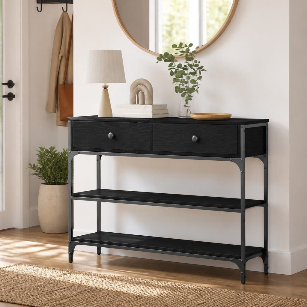 Industrial Style Console Table with Engineered Wood and Steel