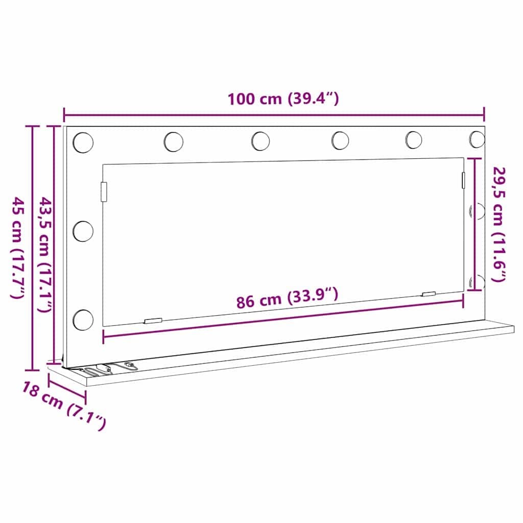 White LED Vanity Mirror for Bedroom Dressing Table 100x45cm