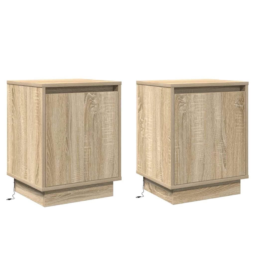 Brown Bedside Cabinet 2 pcs with USB LED Light