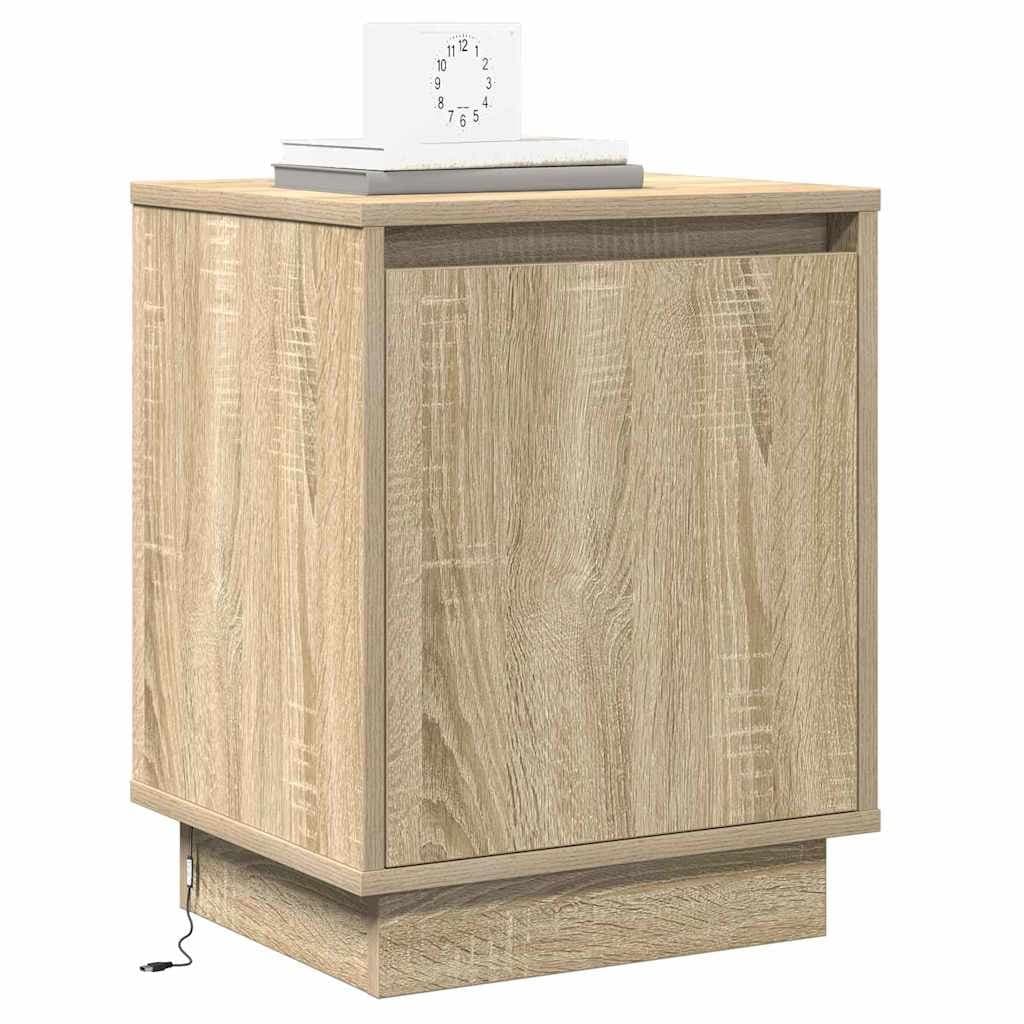 Brown Bedside Cabinet 2 pcs with USB LED Light