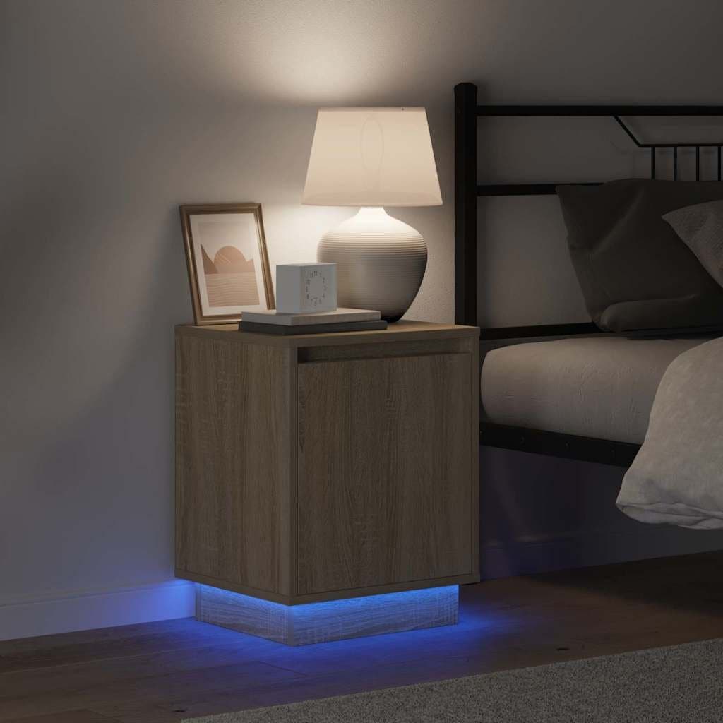Brown Bedside Cabinet 2 pcs with USB LED Light