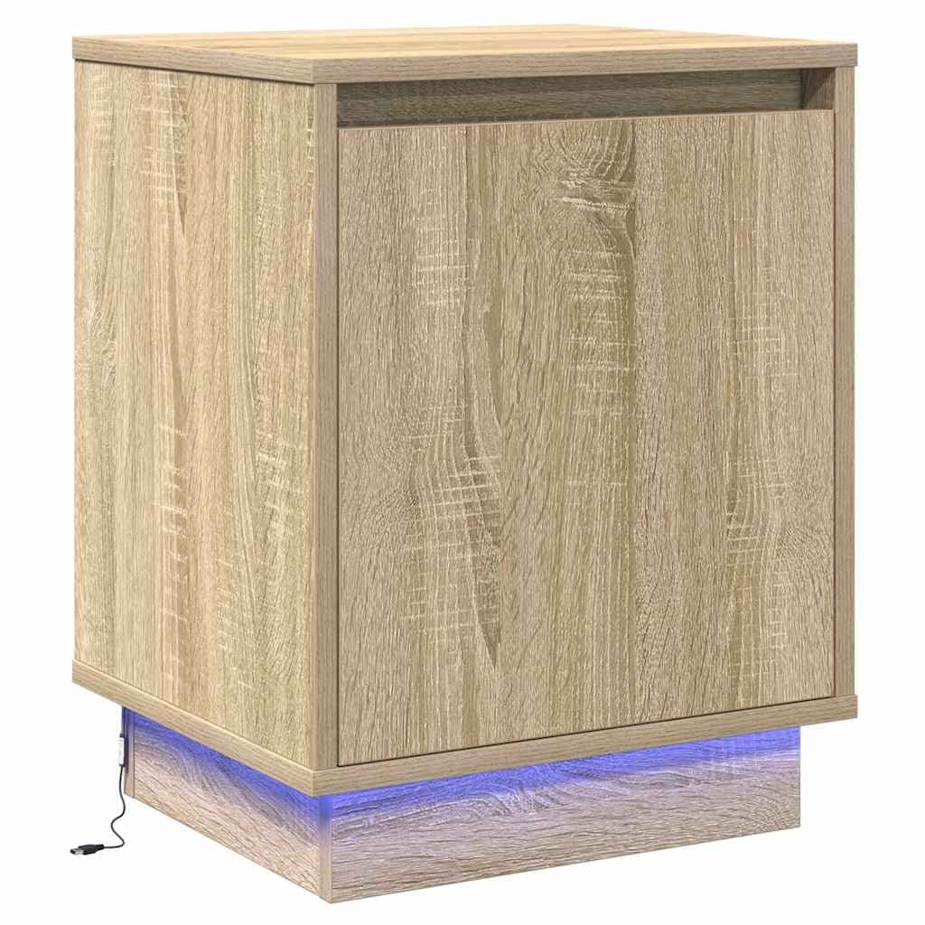 Brown Bedside Cabinet 2 pcs with USB LED Light