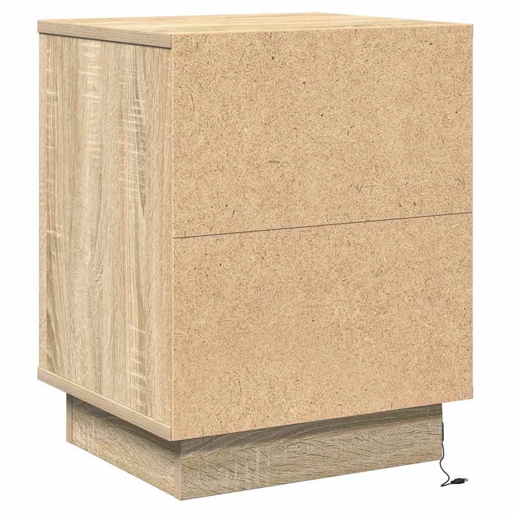 Brown Bedside Cabinet 2 pcs with USB LED Light