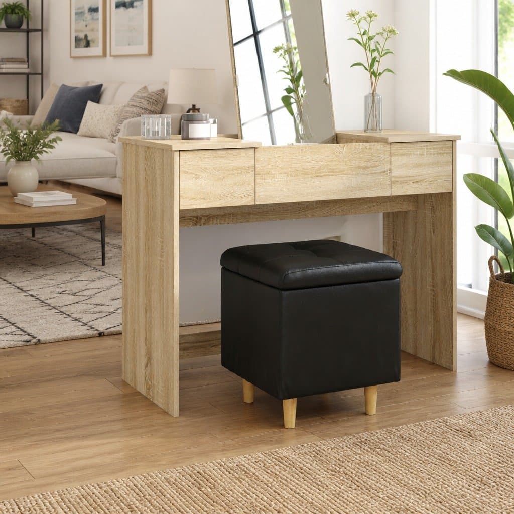 Black Tufted Storage Ottoman with Hidden Compartment