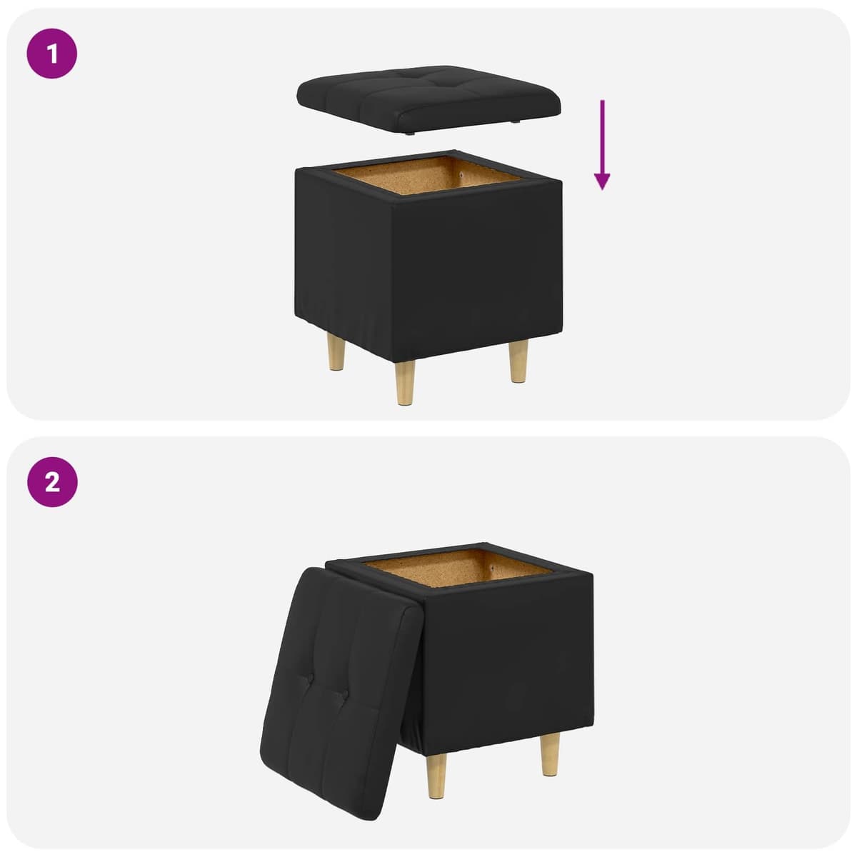 Black Tufted Storage Ottoman with Hidden Compartment