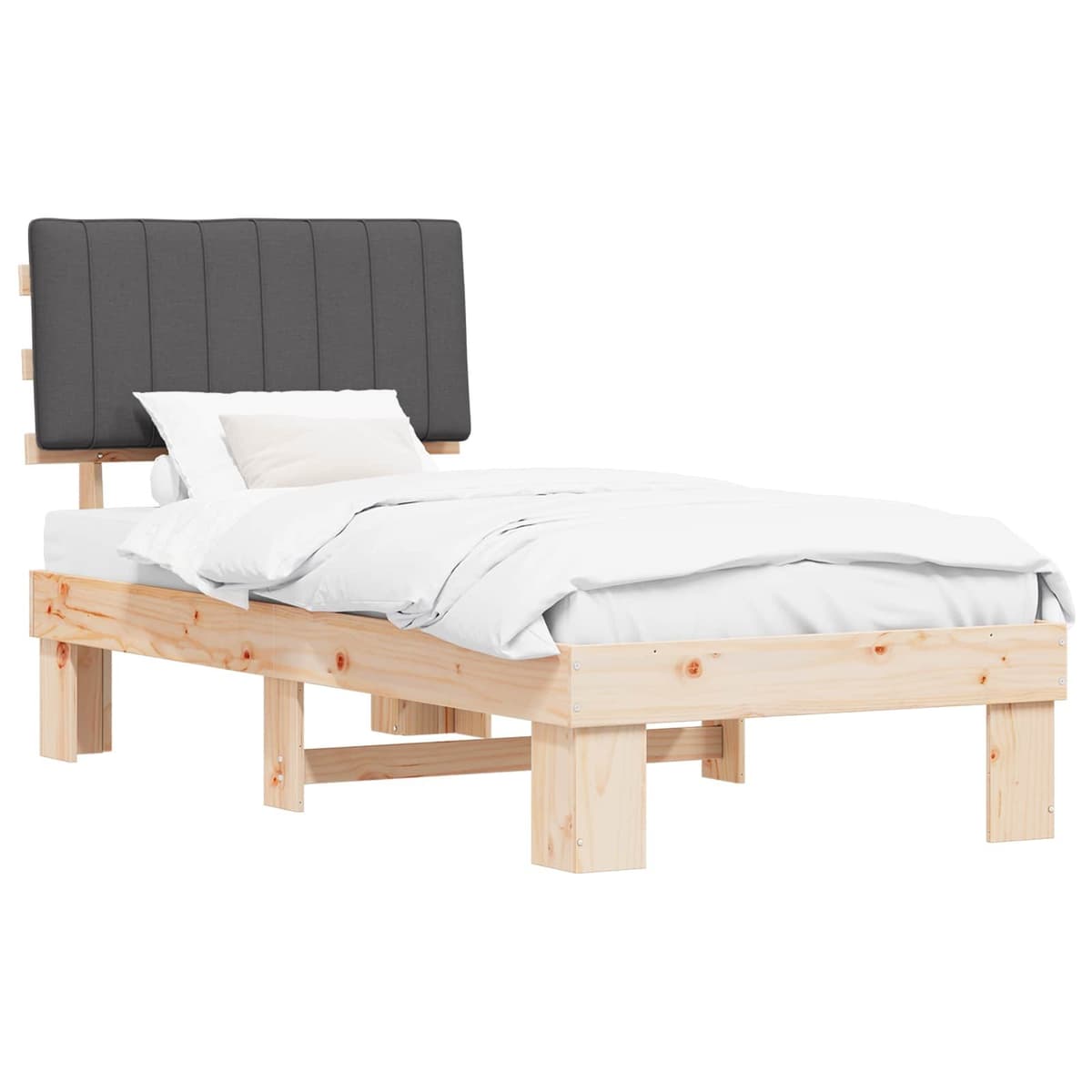 Wooden Bed Frame with Soft Upholstered Headboard