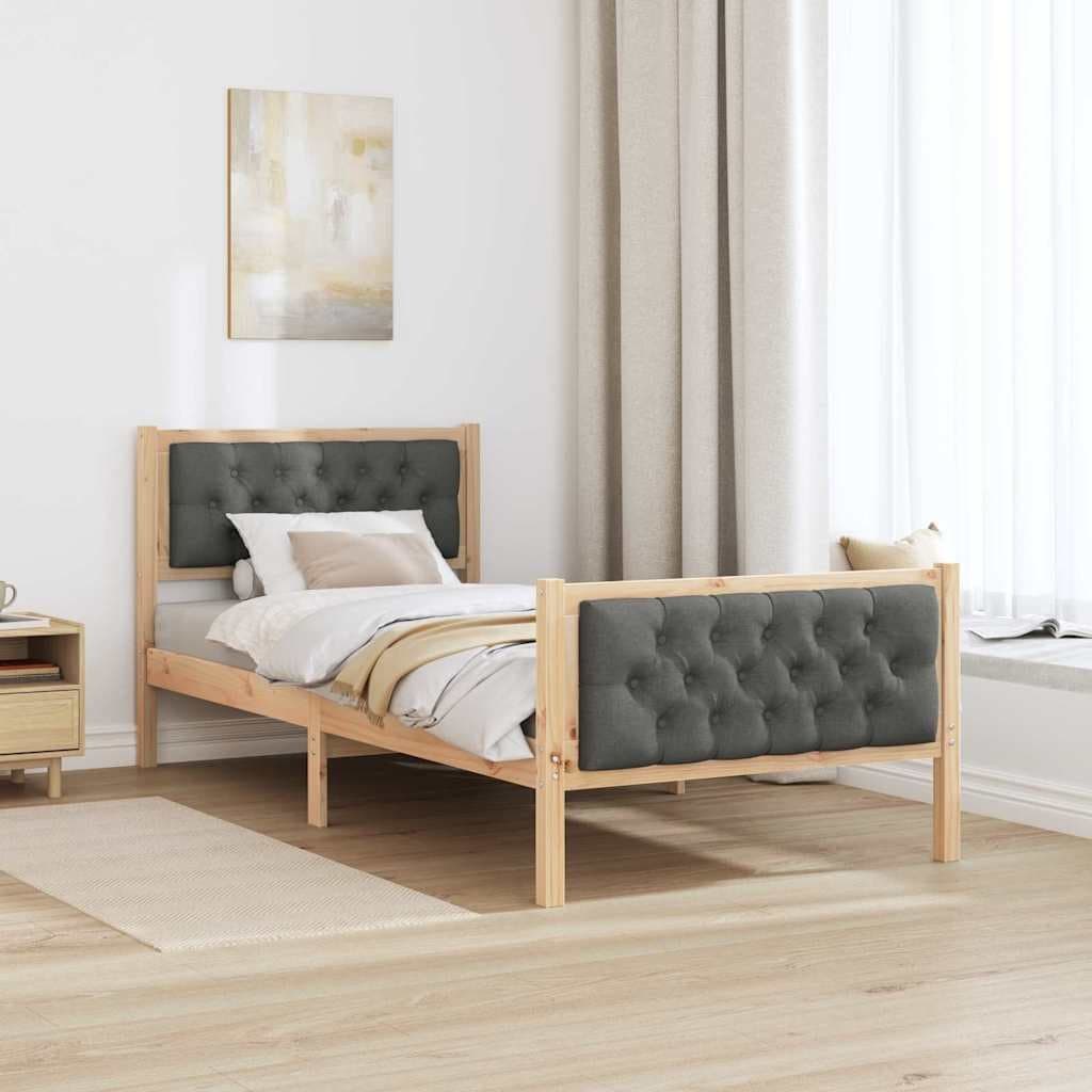 Solid Pine Wood Bed Frame with Modern Headboard 90 x 190 cm
