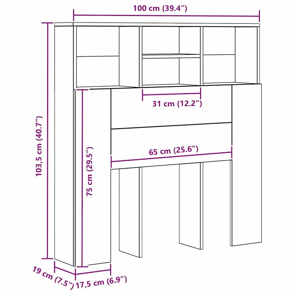 Brown Engineered Wall-Mounted Headboard Cabinet with Shelves