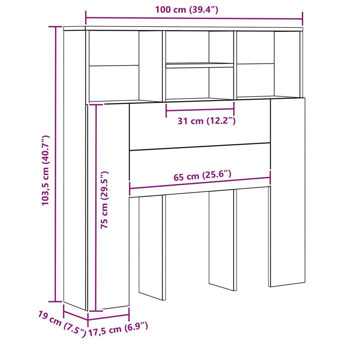 Brown Engineered Wall-Mounted Headboard Cabinet with Shelves