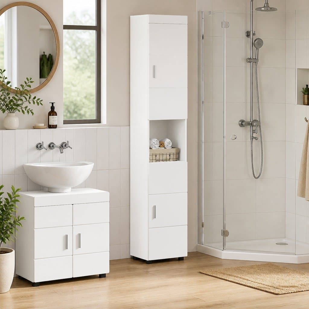 White Bathroom Vanity Cabinet Set with Storage