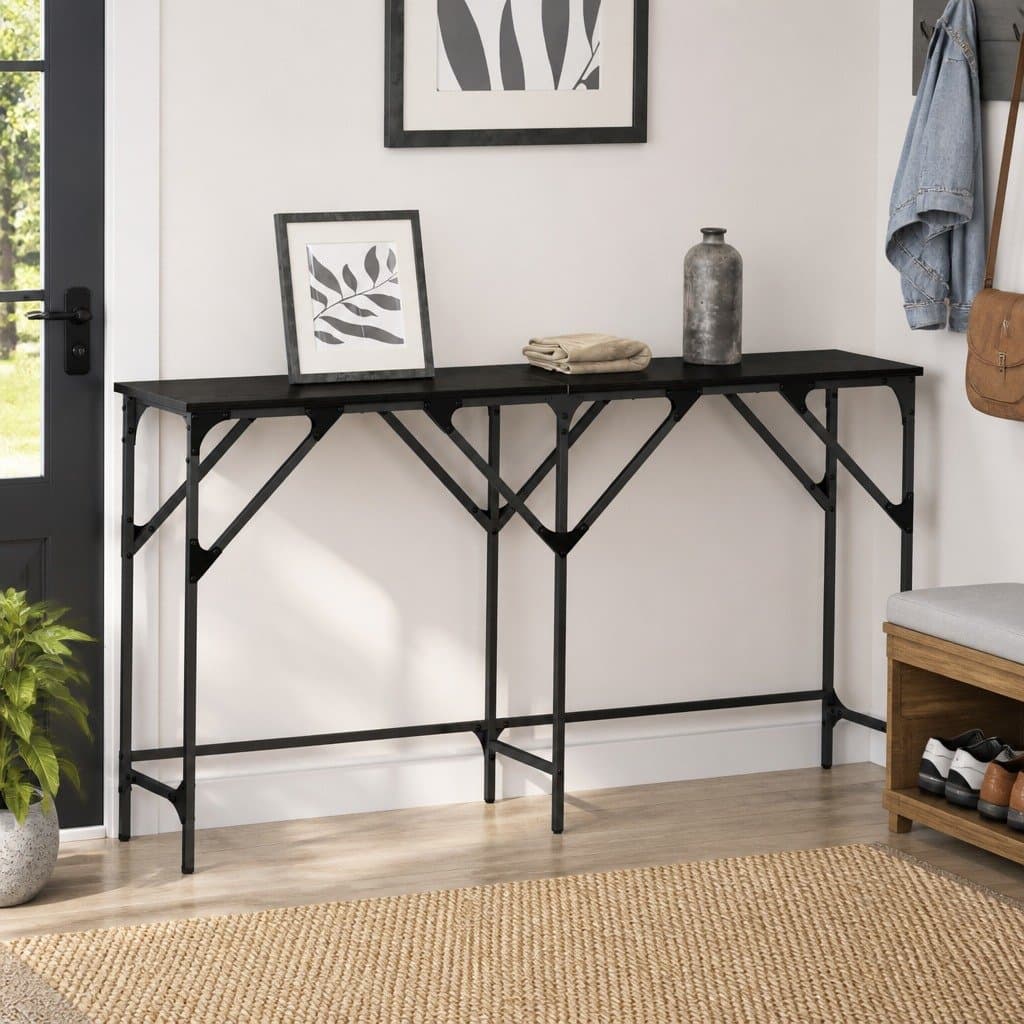 Black Oak Console Table 140cm with Steel Frame