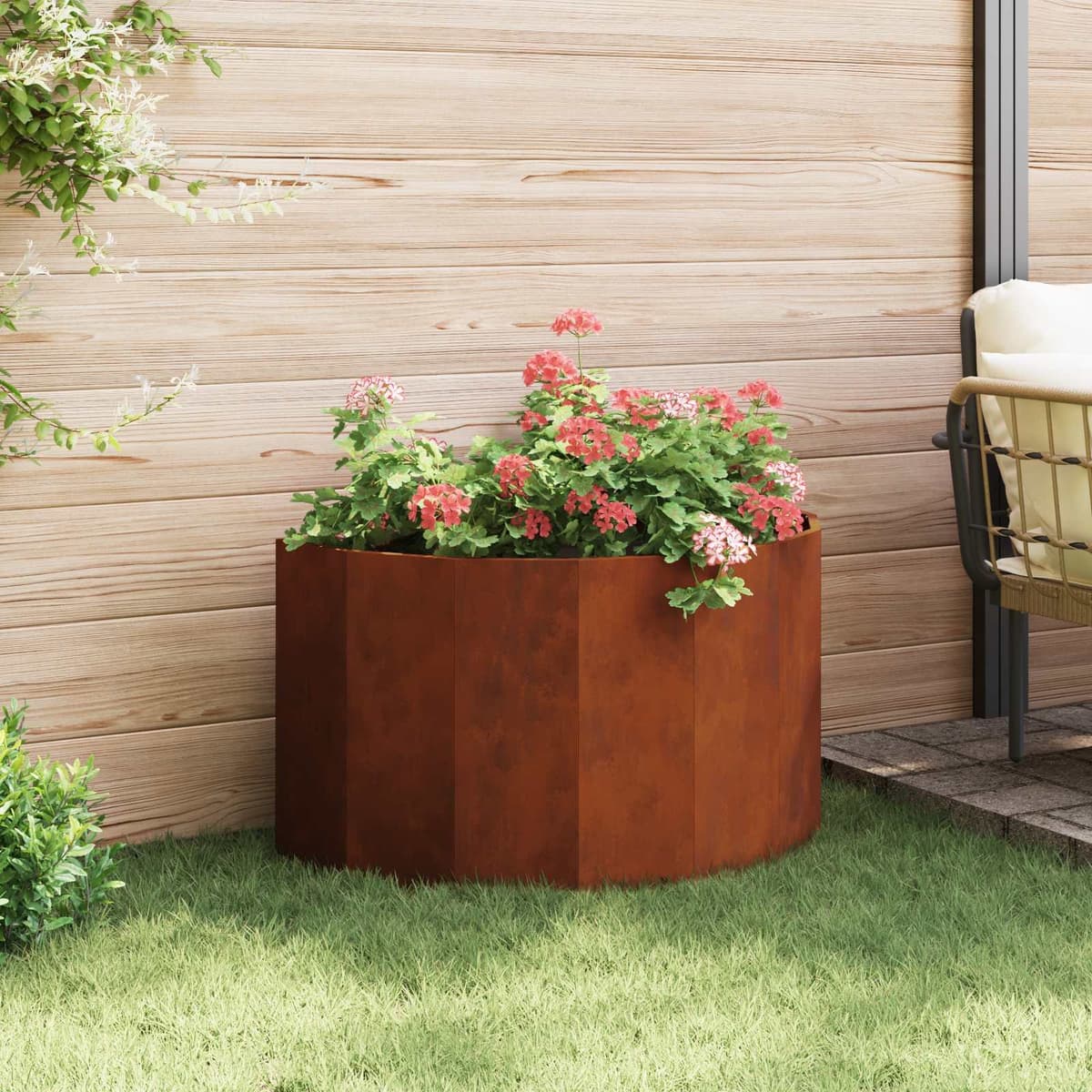Half Round Outdoor Planter in Weathering Steel 90x45x50cm