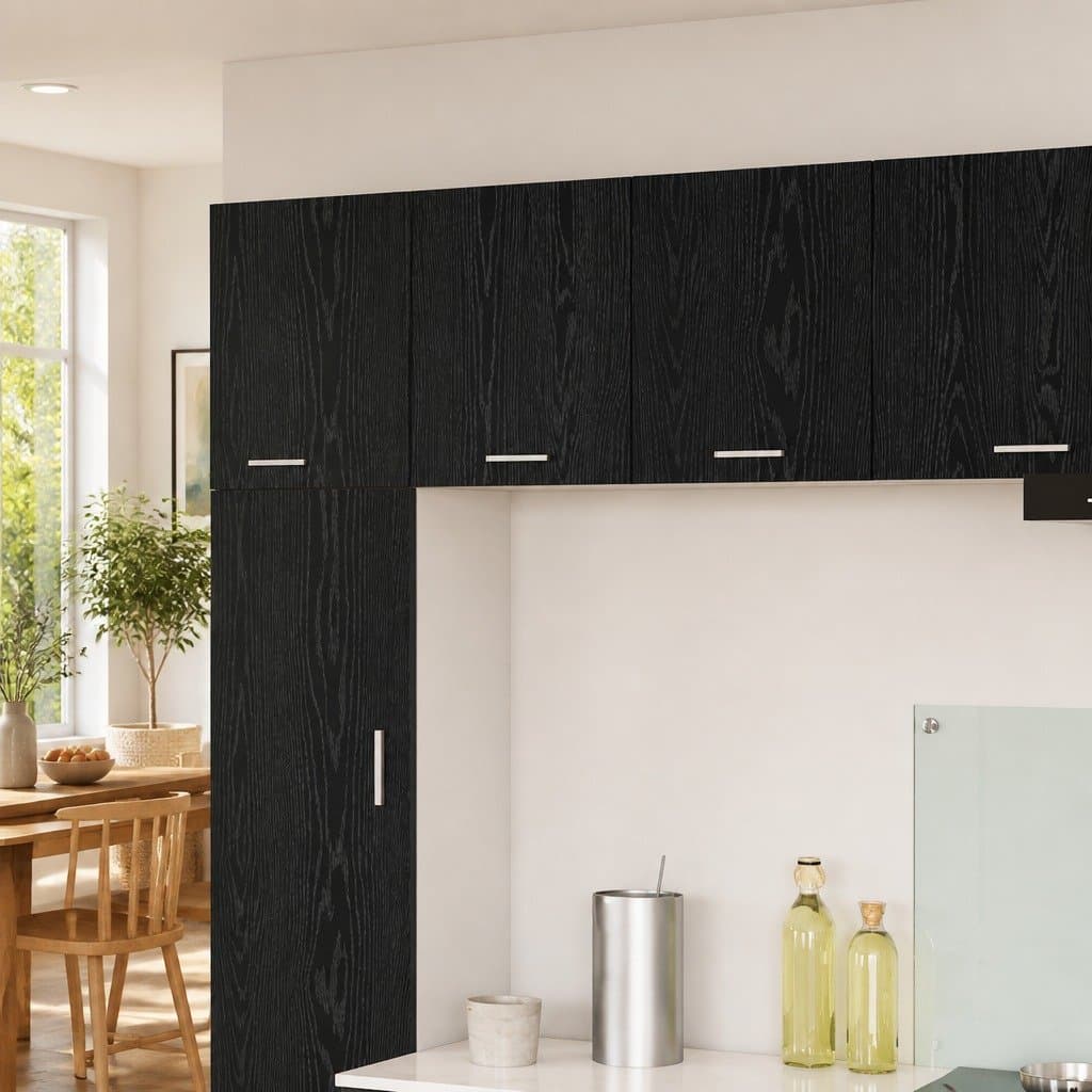 Black Oak and White Hanging Kitchen Cabinet