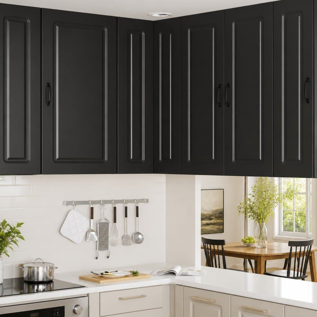 Engineered Wood Black Kitchen Cabinet with Dishwasher Panel