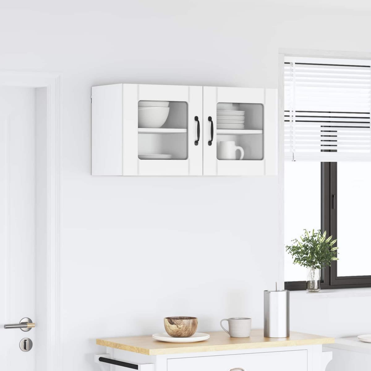 White Wall Glass Cabinet for Kitchen Storage