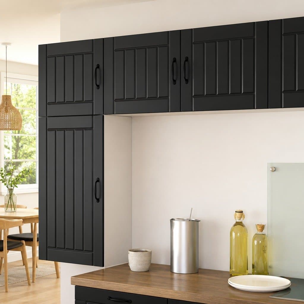 Black Engineered Wood Wall Cabinet for Kitchen