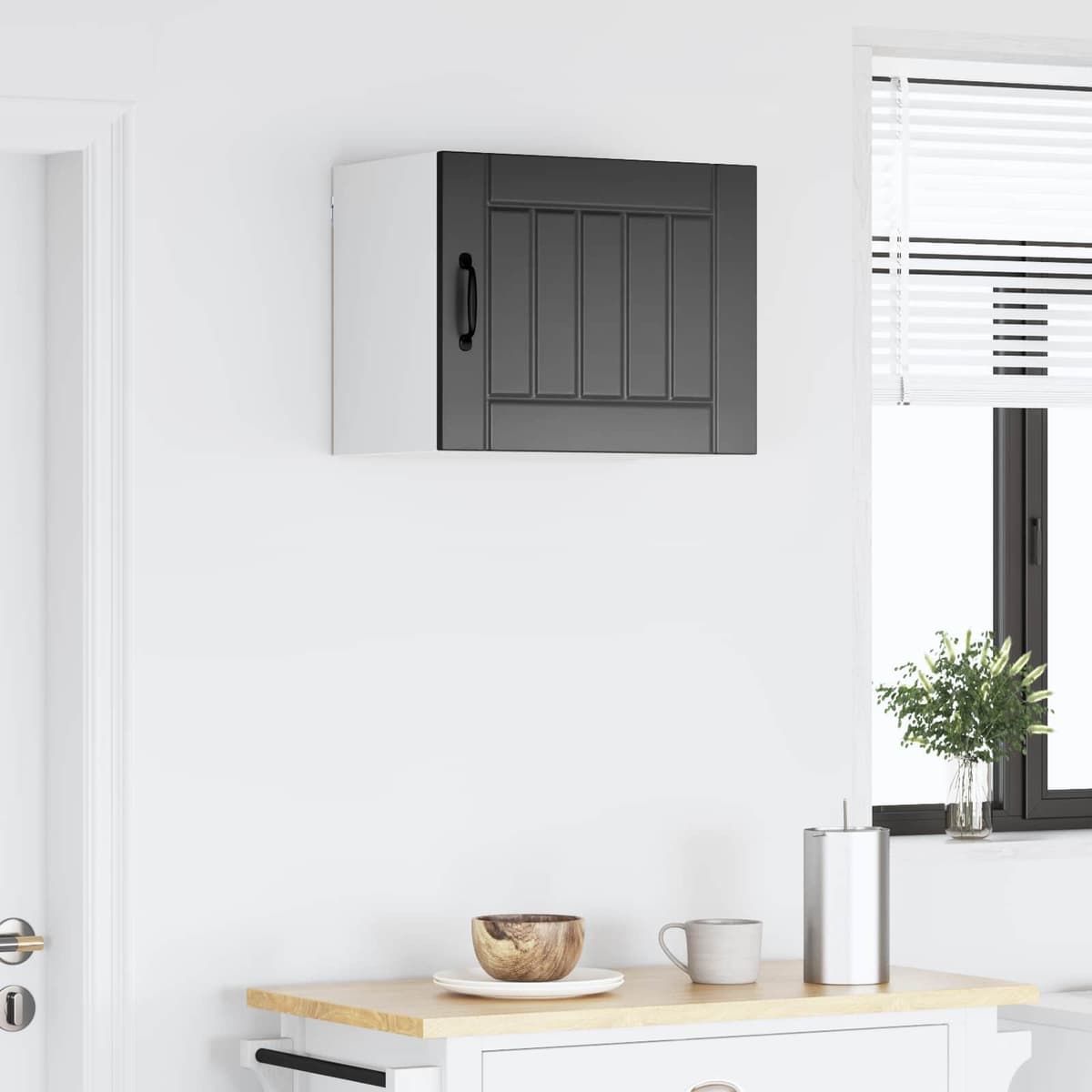 Black Engineered Wood Wall Cabinet for Kitchen