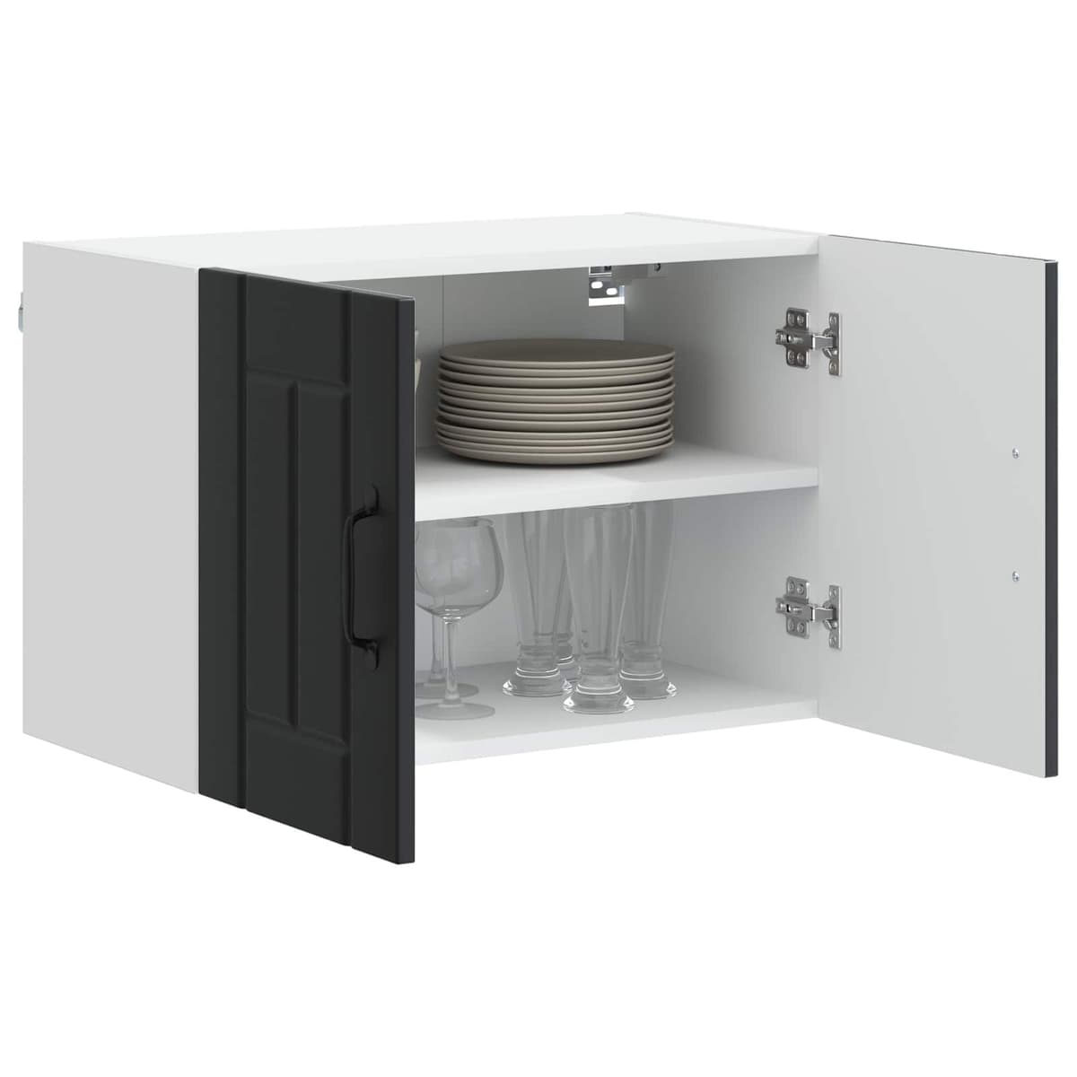 Black 2-Piece Wall Cabinet for Kitchen Storage
