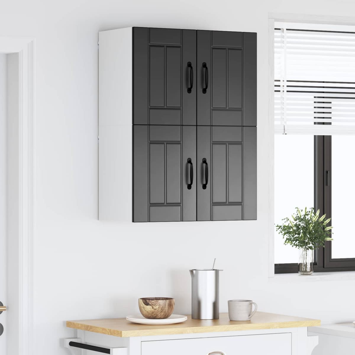 Black 2-Piece Wall Cabinet for Kitchen Storage