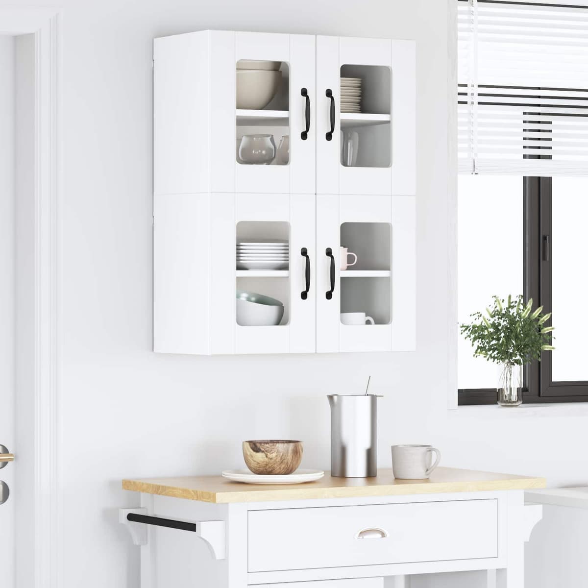 White Glass Wall Cabinet for Kitchen Storage