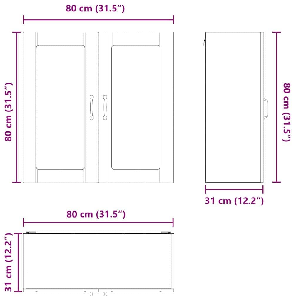 Wall Glass Cabinet Black 80x31x80cm Kitchen Storage Engineered Wood Modern