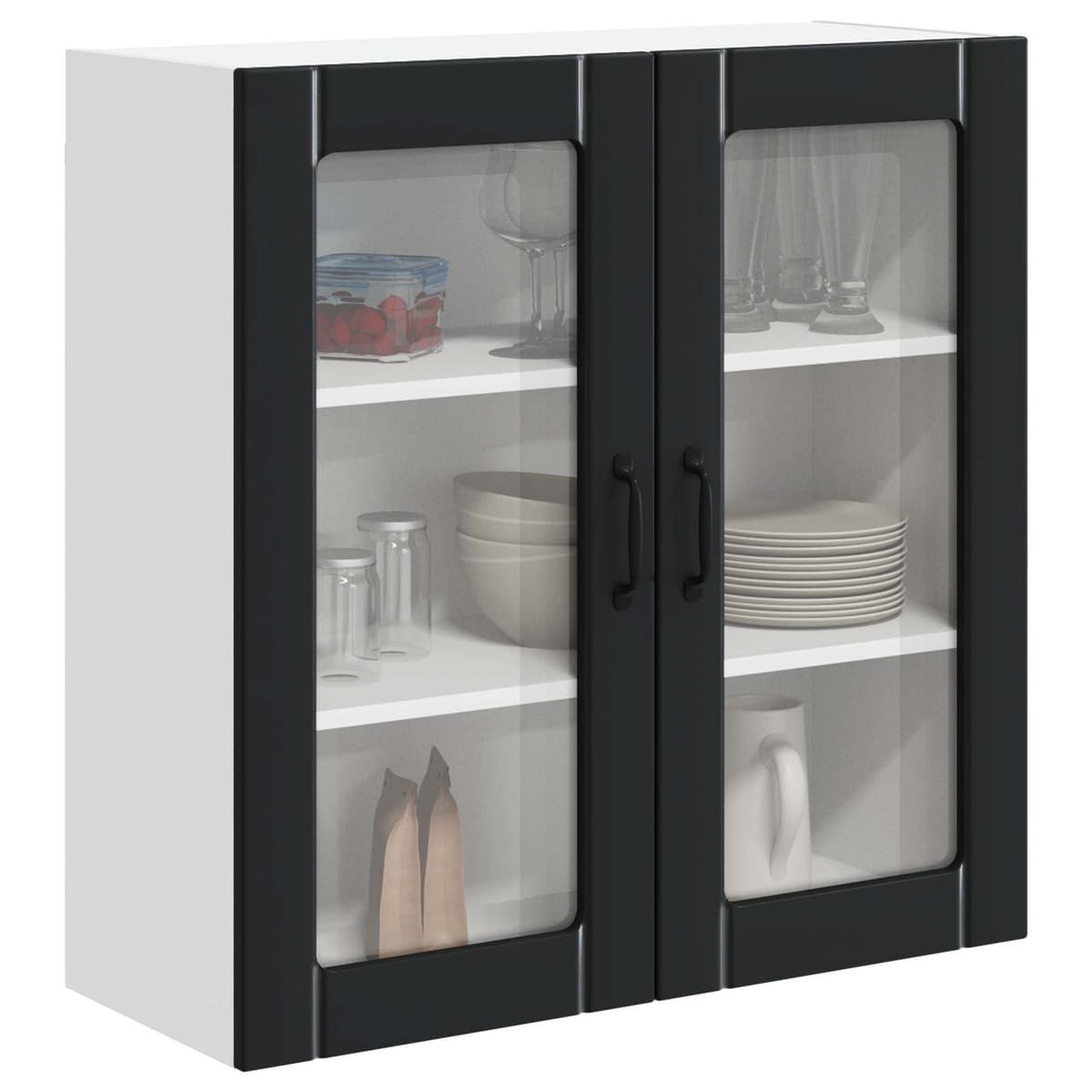 Wall Glass Cabinet Black 80x31x80cm Kitchen Storage Engineered Wood Modern