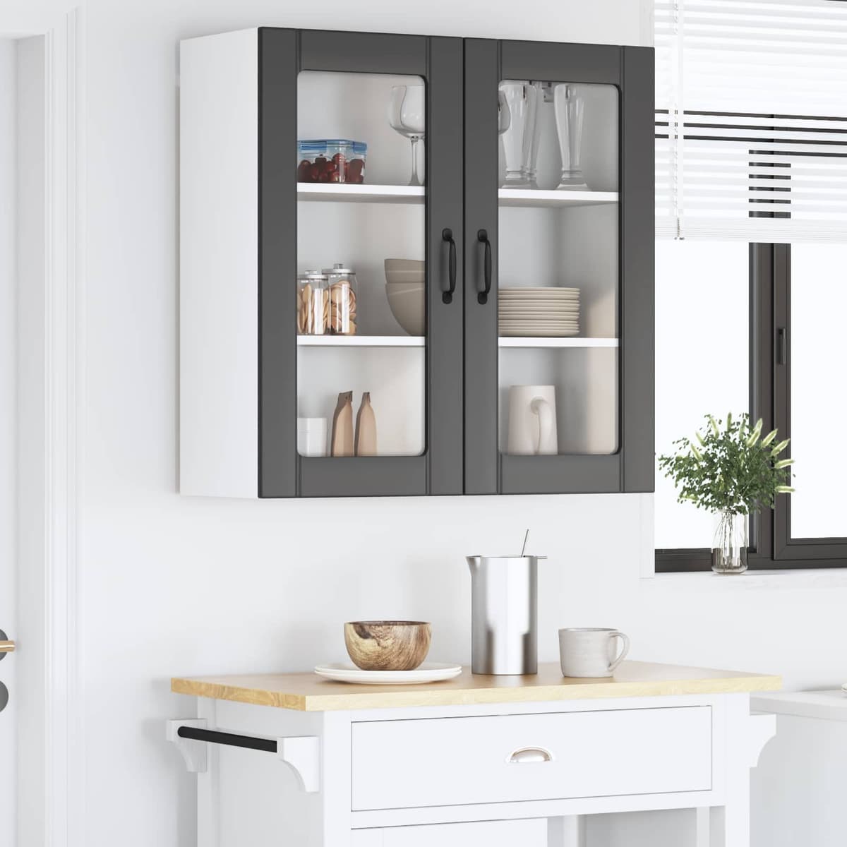 Wall Glass Cabinet Black 80x31x80cm Kitchen Storage Engineered Wood Modern