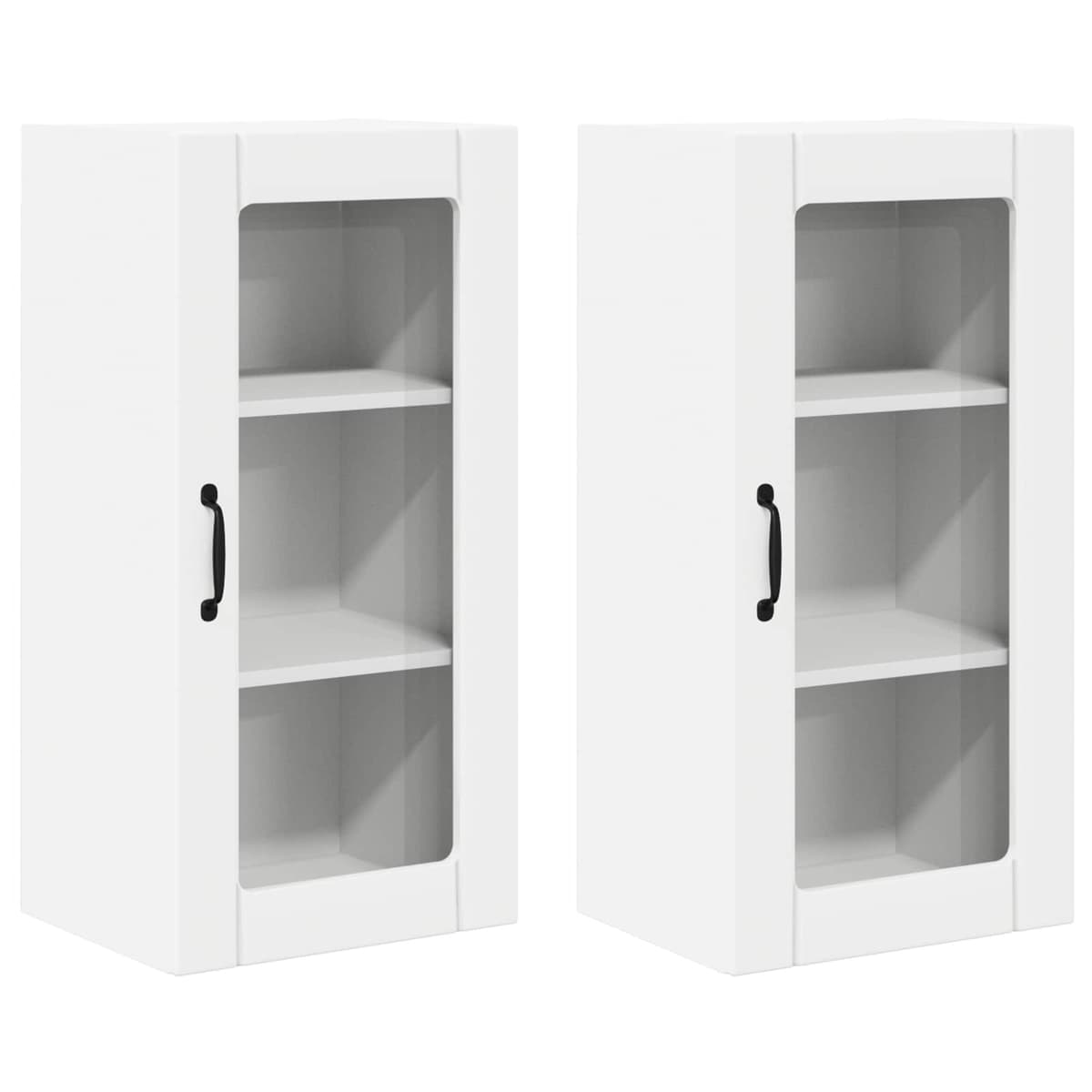 Wall Glass Cabinet PORTO White Kitchen Storage 40 x 31 x 80 cm Set of 2