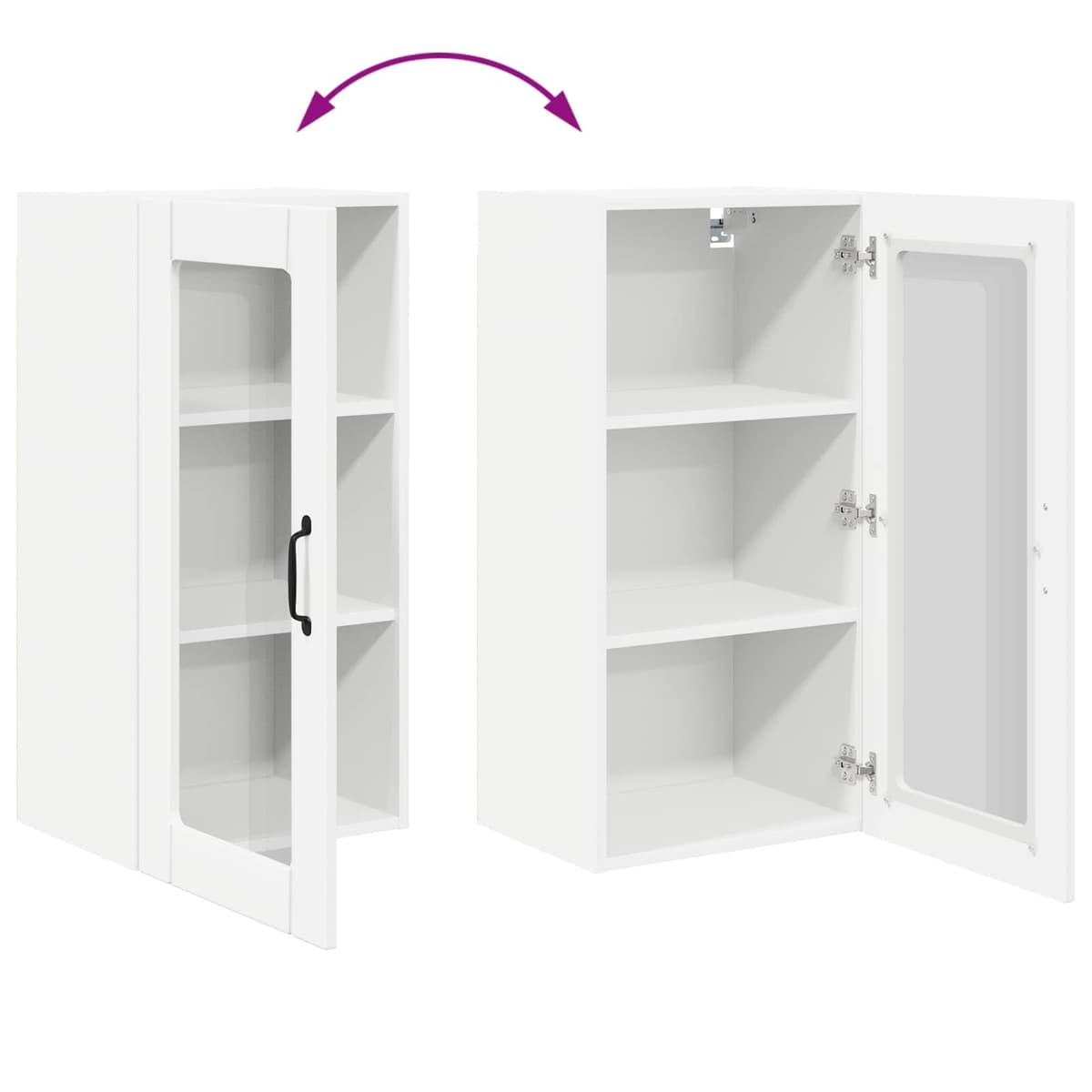Wall Glass Cabinet PORTO White Kitchen Storage 40 x 31 x 80 cm Set of 2