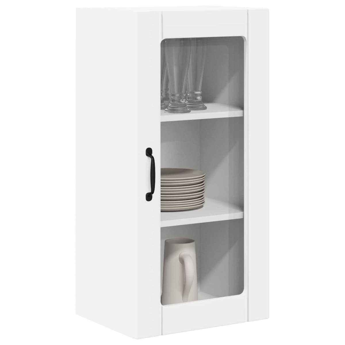 Wall Glass Cabinet PORTO White Kitchen Storage 40 x 31 x 80 cm Set of 2