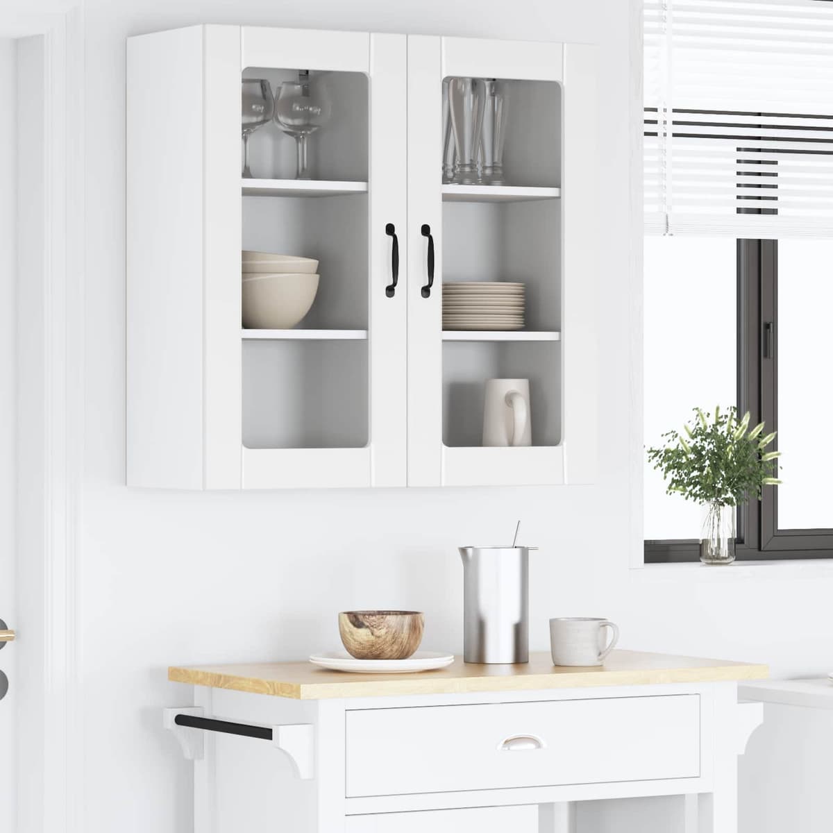 Wall Glass Cabinet PORTO White Kitchen Storage 40 x 31 x 80 cm Set of 2