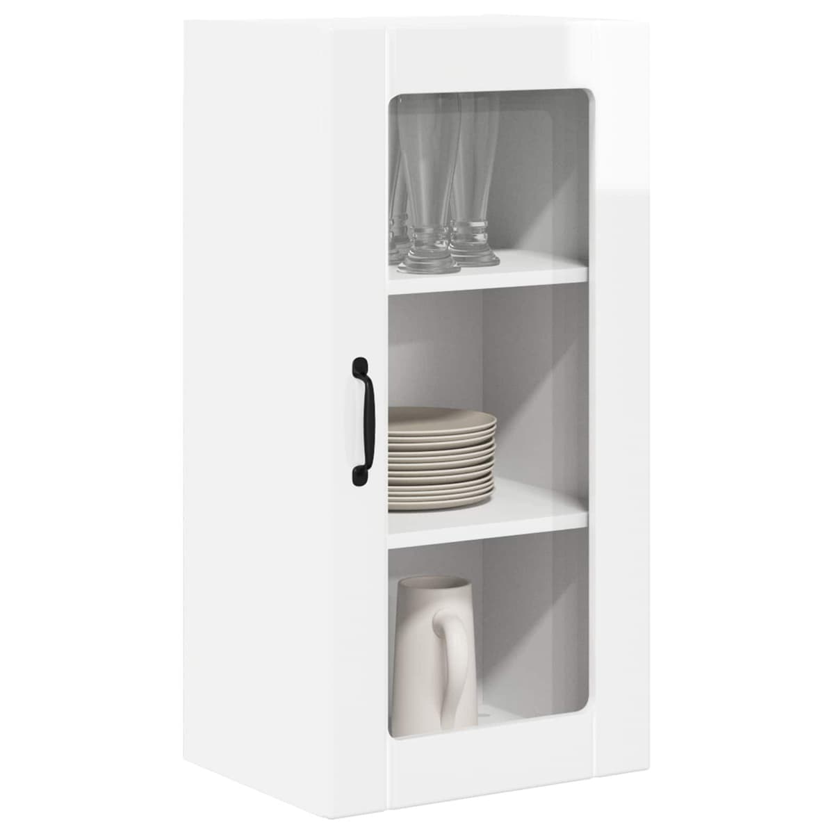 High Gloss White Wall-Mounted Kitchen Cabinet with Shelves