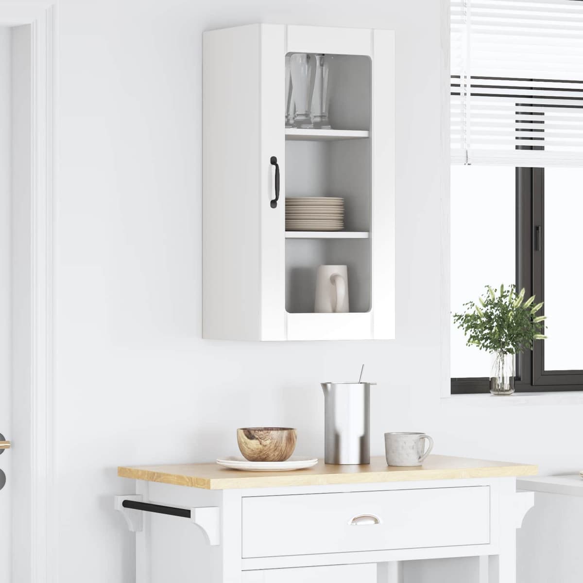 High Gloss White Wall-Mounted Kitchen Cabinet with Shelves