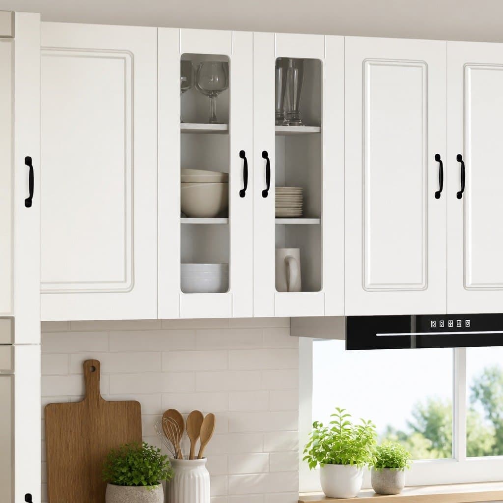 Wall-Mounted Glass Kitchen Cabinet in White