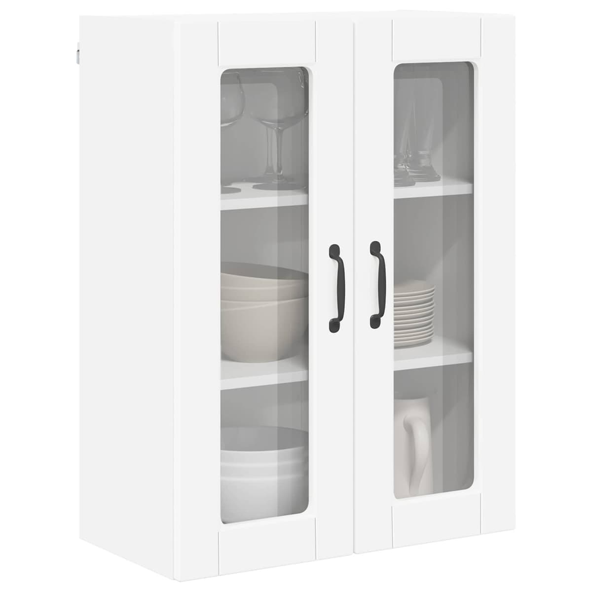 Wall-Mounted Glass Kitchen Cabinet in White