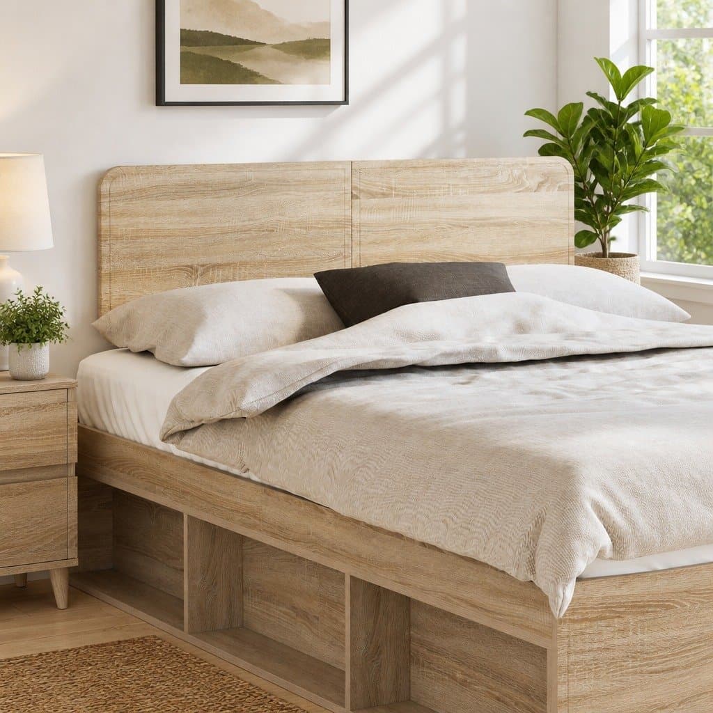 Brown Headboard with Engineered Wood Frame