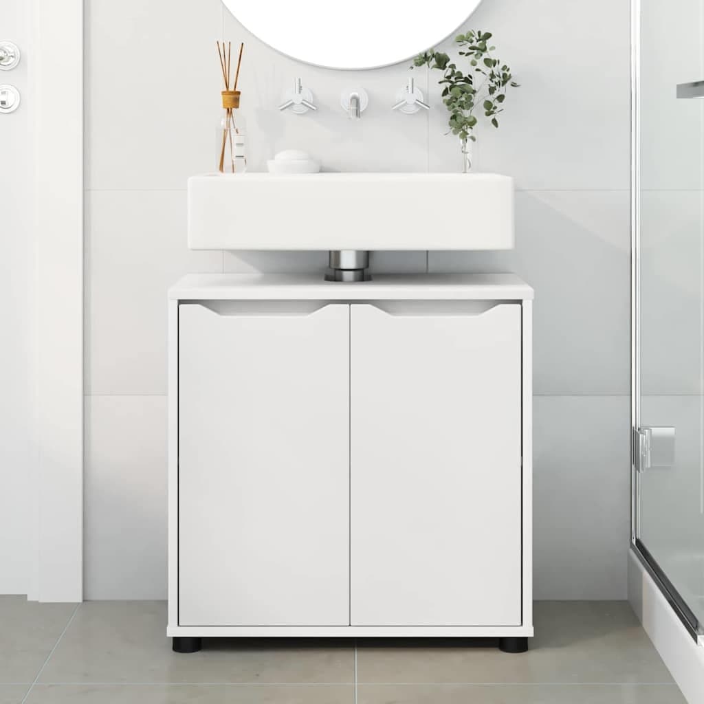 White Bathroom Basin Cabinet with Adjustable Storage