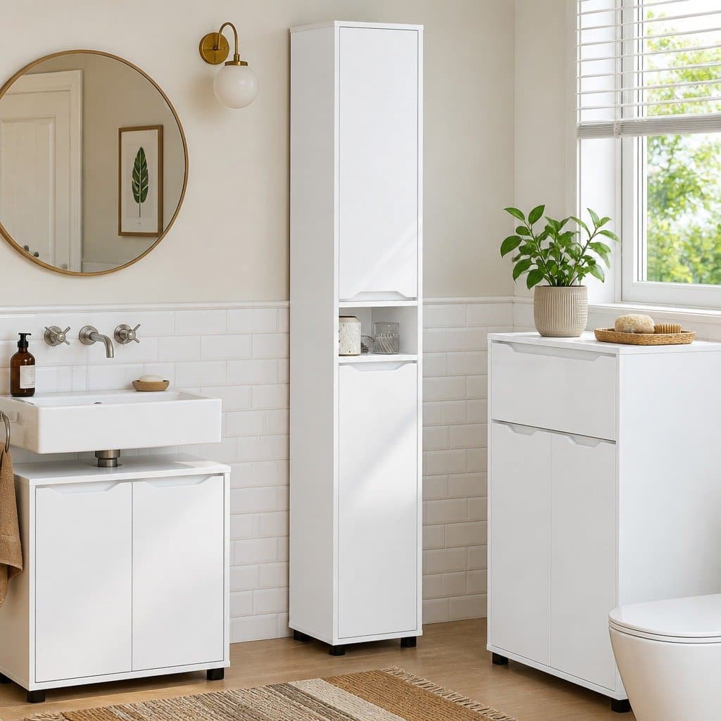 White Bathroom Vanity Cabinet with Durable Construction