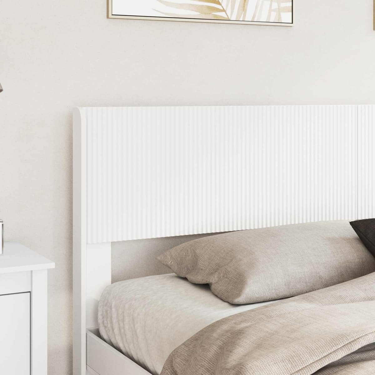 White Engineered Wood Headboard with Vertical Slats