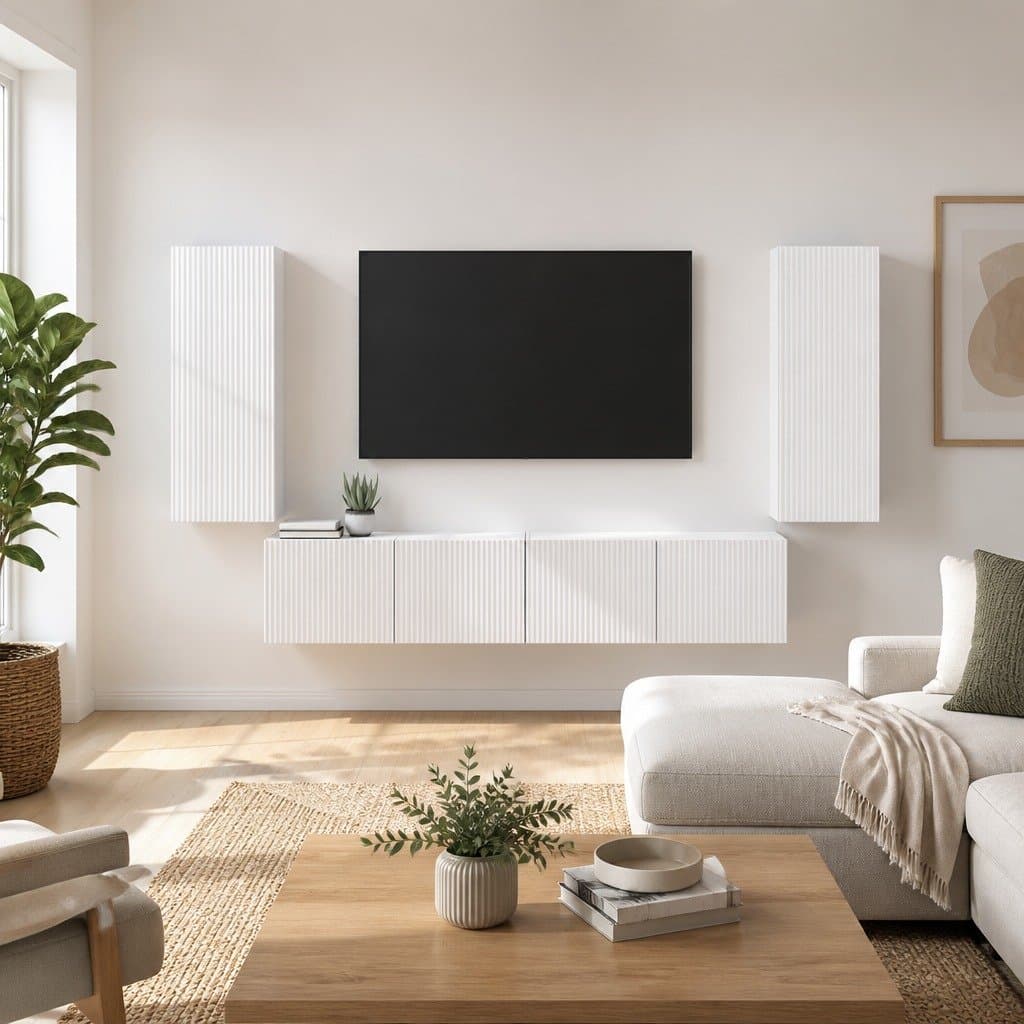 TV Wall Cabinet 2 Pieces White Modern Wall Mount Storage Unit Living Room