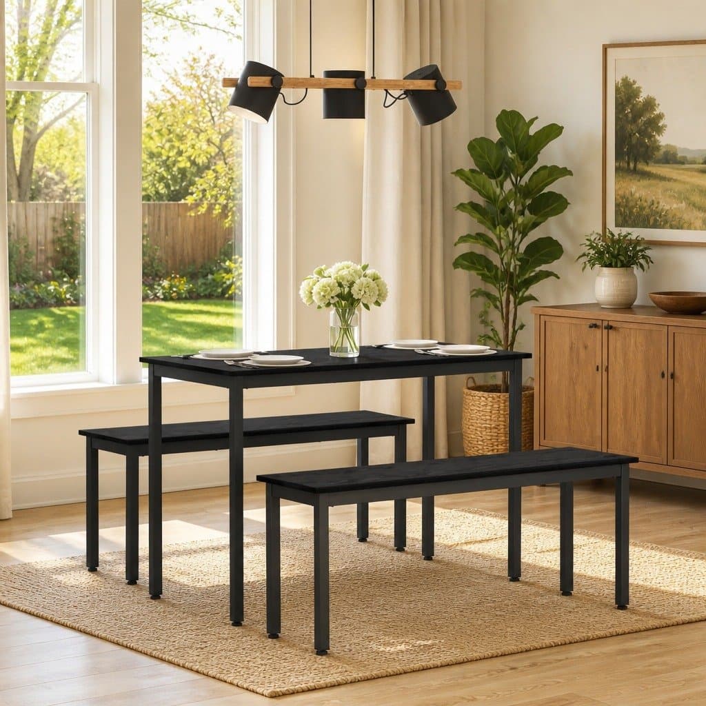 Dining Bench Black Engineered Wood Rectangle Modern Seating Living Room