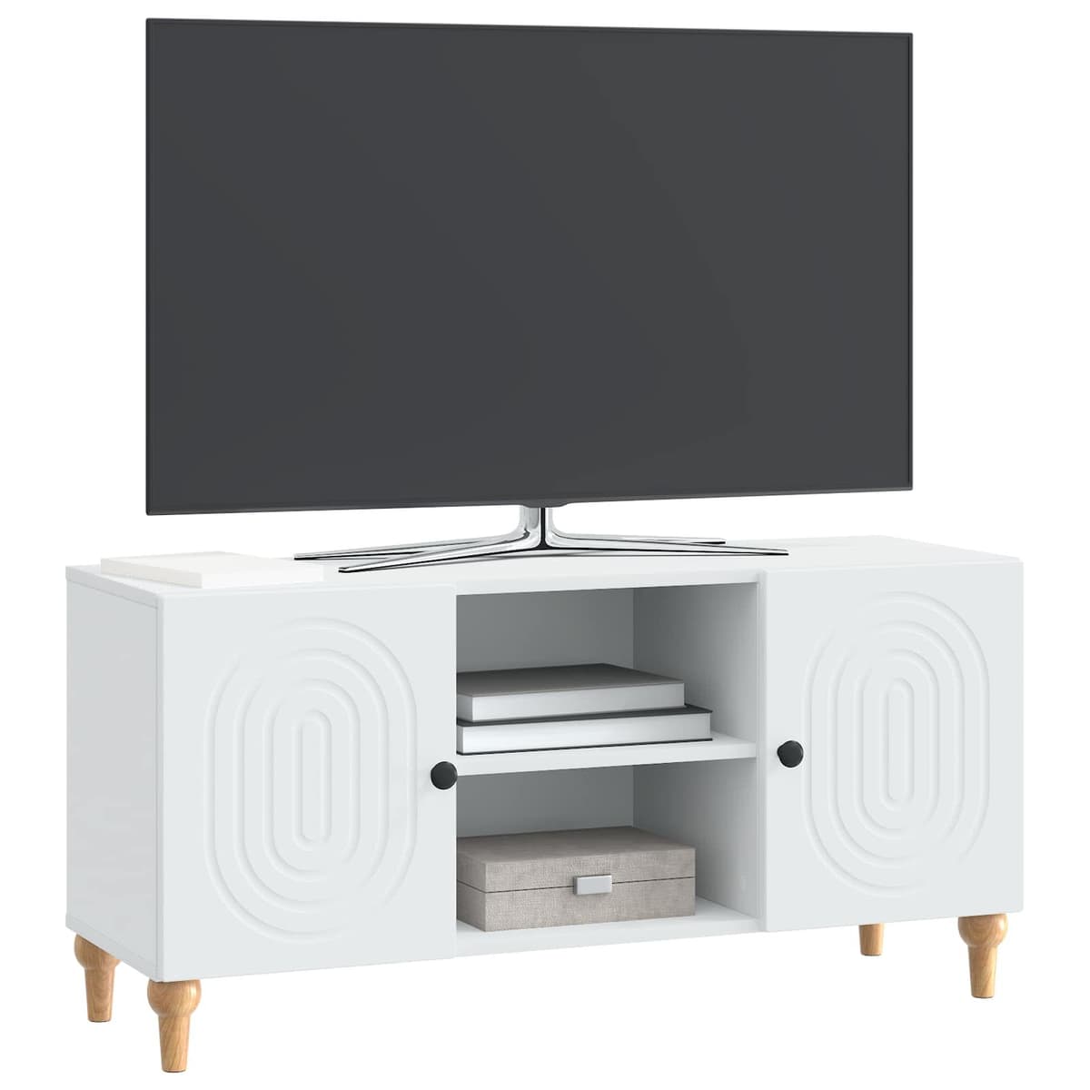 White TV Cabinet 102x34.5x50cm with Utility Shelves