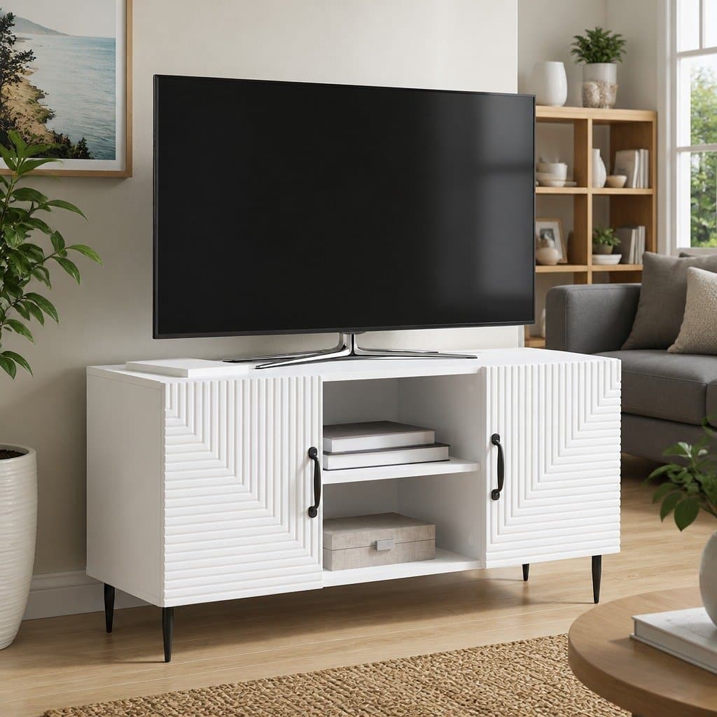 Vintage-Style White TV Cabinet for Living Room Storage 102x34.5x50cm