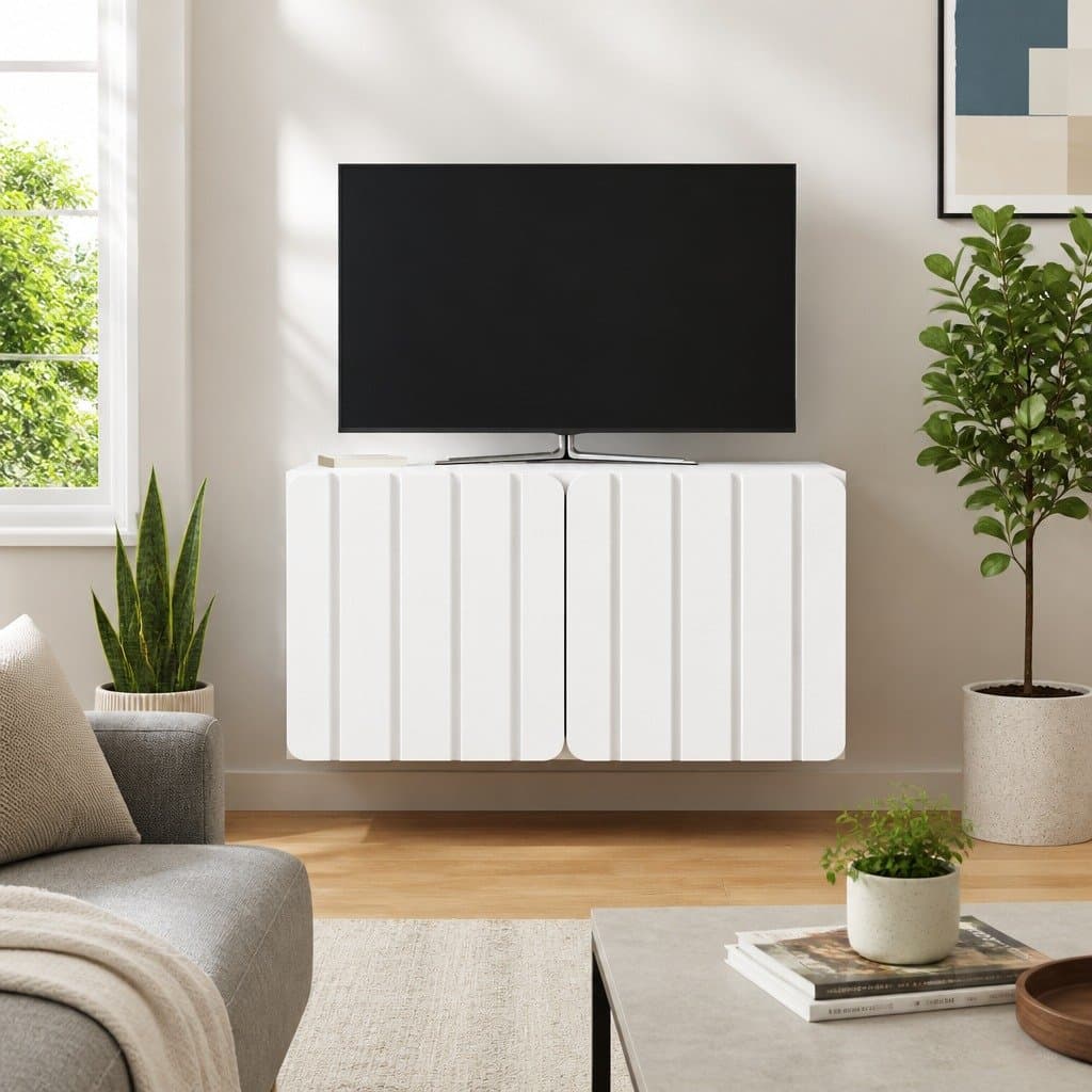 White Wall-Mounted TV Cabinet for Storage
