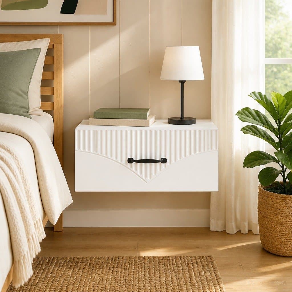Wall-Mounted Bedside Table with Drawer and Shelf