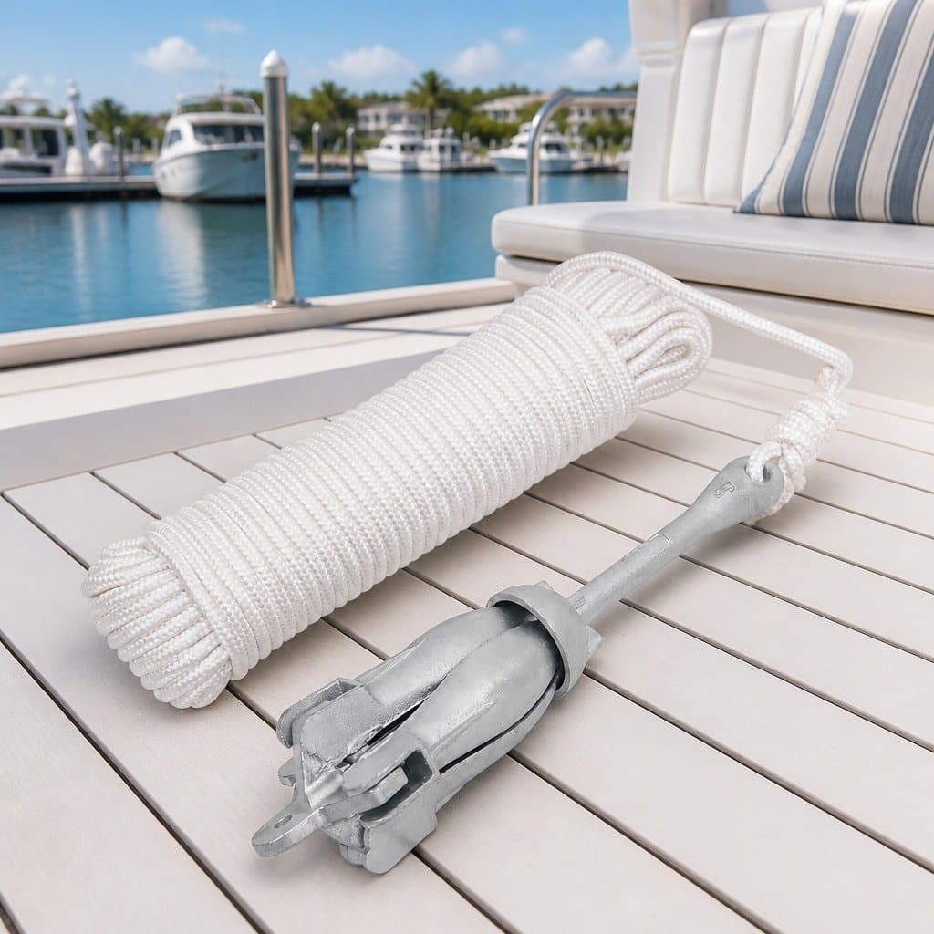 4-Claw Folding Anchor with Rope 2.5 kg Silver