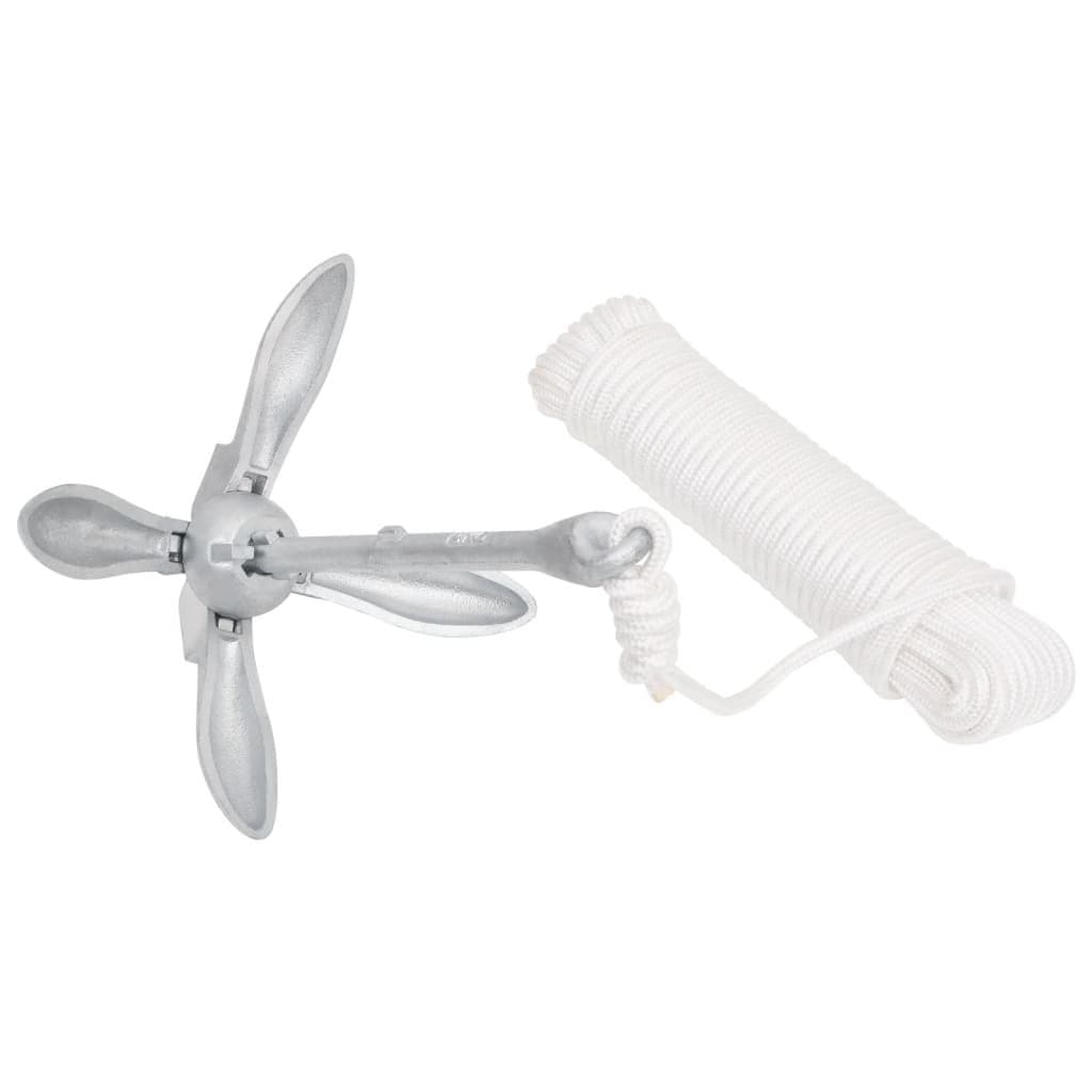 Folding Anchor 4-Claw Grapnel Boat Docking Watercraft Silver Portable Compact