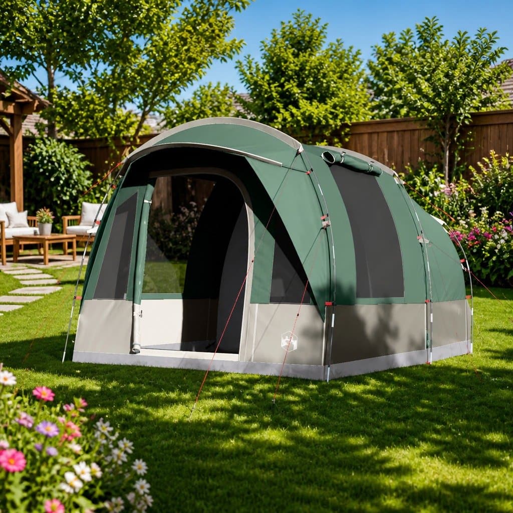 3-Person Green Tunnel Camping Tent with Fibreglass Poles
