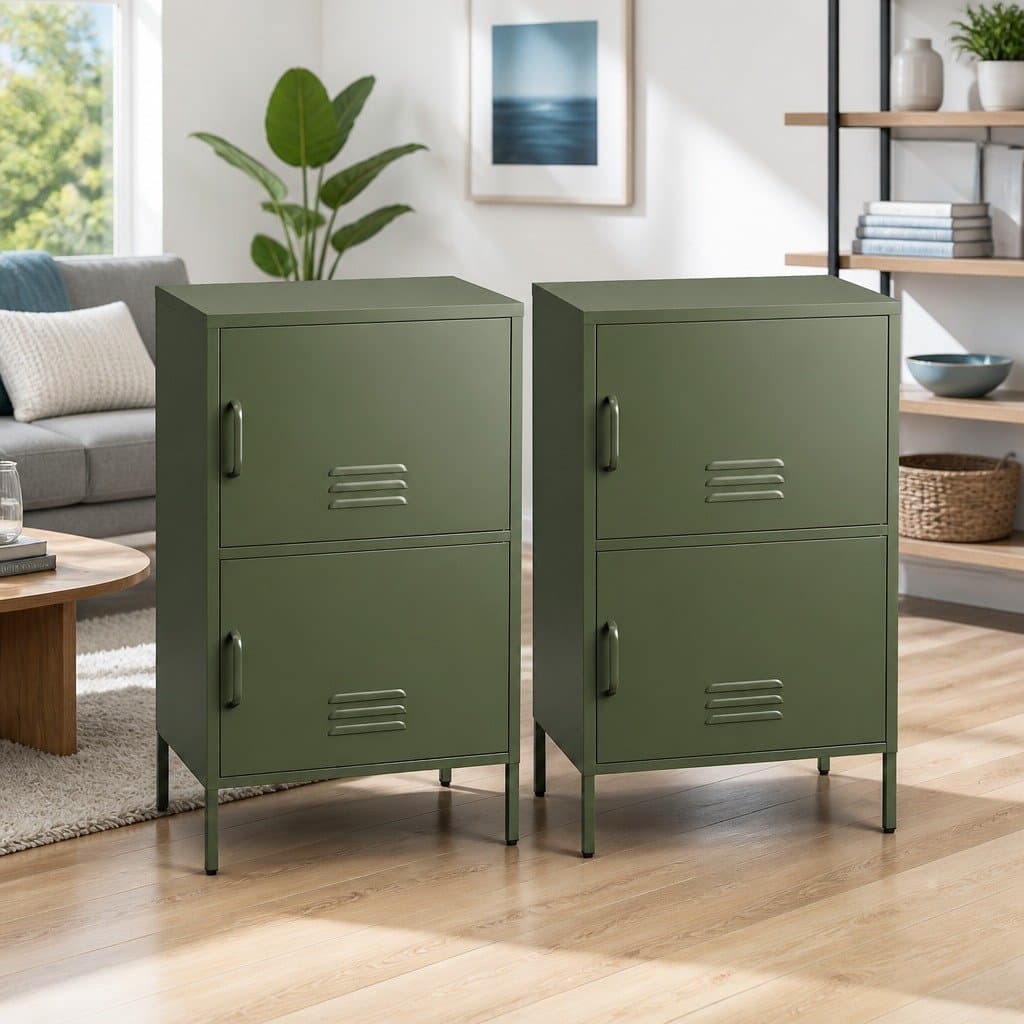 Green Buffet Sideboard Cabinet Storage Cupboard Set of 2