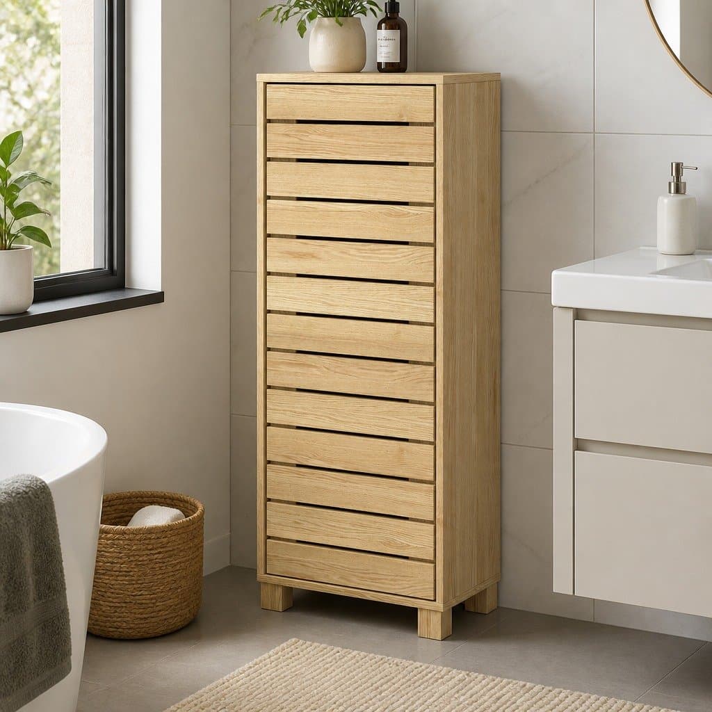 Oak Bathroom Storage Cabinet with Adjustable Shelves